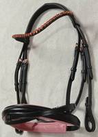 Harnais en cuir pour cheval avec rembourrage rose et strass or rose, qualité supérieure, fabricant et fournisseur d'équipements équestres.