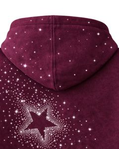Sudadera con capucha para hombre, extragrande, de forro polar grueso, con estrella de pedrería color burdeos, bolsillo canguro, estilo streetwear personalizado, de fabricante - Product Image 6