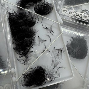 Extensiones de Pestañas de Pelo Sintético 3D-8D Naturales, Hechas a Mano por Proveedores, Volumen Premium, Curvatura CC/DD/LD/M, Negro Mate, Logotipo Personalizado - Product Image 1