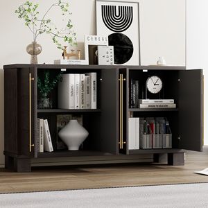 Credenza in Legno Stile Tradizionale con Ripiani Regolabili e Maniglie Dorate per Cucina, Sala da Pranzo e Soggiorno - Product Image 3