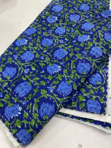 Traditional Blue Printed Patchwork Floral Cotton <b>Quilted</b> <b>Throw</b> Cover Hand-Stitched Eco-Friendly All-Season Wedding Home - Product Image 5