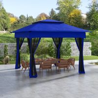 Tonnelle escamotable bleue 11 x 11 avec protection UV, pour événements extérieurs, patio, jardin, avec filet zippé et sac de transport