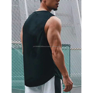 Wholesale Performance Quick Dry Regular Fit Round Neck Cut Off Tank <b>Top</b> Sleeveless Curved Hem Print Logo Workout Tank <b>Top</b> <b>Men</b> - Product Image 2