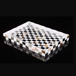 Bandeja de almacenamiento de nácar, organizador decorativo para interiores, bandeja rectangular de nácar para servir alimentos - Product Image 1