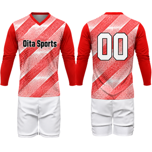Tenue de volley-ball sublimée rouge et blanche pour hommes, ensemble de sport à manches longues, vêtements légers en polyester pour compétition d'équipe - Product Image 1