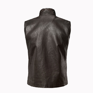 Gilet en cuir PU tendance pour homme, col montant, fermeture boutonnée, style moto, couleur unie, longueur standard, idéal pour l'hiver - Product Image 5