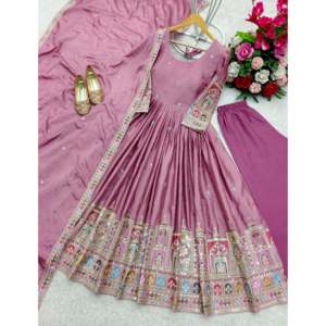 Hermoso Vestido Tradicional Musulmán Anarkali Color Oro Rosa con Pantalón y Dupatta, Talla L para Fiestas, por WW - Product Image 6