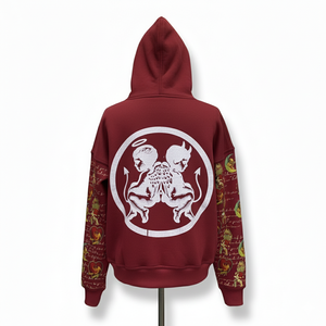 เสื้อฮู้ดโอเวอร์ไซส์สีขาวแบบซิป พร้อมลายพิมพ์แองเจิลเดวิล สไตล์สตรีทแวร์ ยูนิเซ็กส์ ผ้าฝ้ายเฟรนช์เทอร์รี่ เสื้อฮู้ดลำลองผ้าเฟรนช์เทอร์รี่ - Product Image 4
