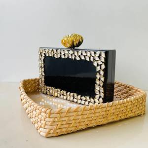 Bolso de Mano Tipo Clutch Hecho a Mano con Resina Rosa Ecológica, Cadena de Hojas de Cristal, Bolso de Noche con Pedrería para Mujer - Product Image 5