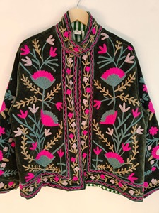 Veste en velours vert bohème à fleurs brodées, col mandarin, manches longues, vêtement d'extérieur décontracté, vêtements d'hiver pour adultes - Product Image 3
