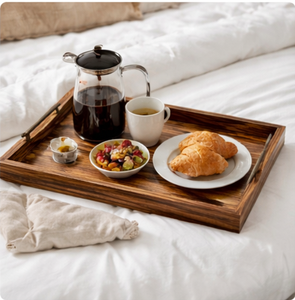 Handcrafted Teak Wood Serving <b>Tray</b> With Brass Handles Large Rectangular Rustic Ottoman <b>Tray</b> For <b>Breakfast</b> Coffee Table Decor - Product Image 6