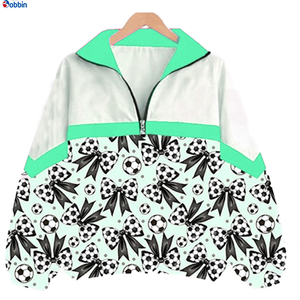 Top Quality Windbreaker <b>Jacket</b> for <b>Women</b> Racer <b>Jacket</b> Full Sleeve Zipper Front Bows Soccer Pattern Green White Breathable Woven - Product Image 1