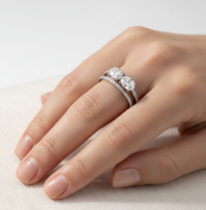 Anillo de compromiso de lujo de oro blanco de 14K con diamante de laboratorio de corte ovalado apilable de 1.35CT, anillo de boda, doble banda, solitario, anillo nupcial - Product Image 5