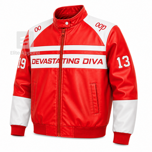 Custom Delta Sigma Theta Sorority Leather <b>jacket</b> red & <b>white</b> Embroidered logo Casual Style for female with polyester lining - Product Image 2