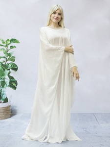 Kaftan en soie blanche, longue robe de soirée vintage à manches longues, coupe trapèze, pour l'été, vêtement de détente, cadeau de Noël pour elle - Product Image 4
