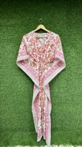 Robe kaftan en coton pour femme, tunique florale, tenue de plage, vêtements de vacances d'été, vêtements ethniques indiens - Product Image 4
