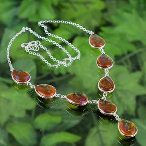 Collier pendentif en argent sterling plaqué or fait main avec opale de feu orange en forme de goutte pour femme, cadeau de fiançailles ou d'anniversaire - Product Image 6