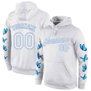 Sudadera con Capucha Deportiva, Diseño 3D de Mariposa, Blanca y Azul Claro, Cosida a Medida, Diseño Nuevo de la Industria, Venta al Por Mayor Directa - Product Image 1