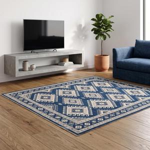 Exclusive Handwoven Flatweave Wool Kilim Rug Anti Slip Modern Medium Pile Solid Color Navy Blue <b>Cream</b> Area Floor Carpet Home - Product Image 5