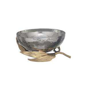 Cuenco decorativo de acero inoxidable con base floral de latón dorado, elegante centro de mesa para ensaladas de frutas y decoración del hogar. - Product Image 5