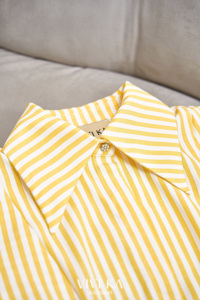 เสื้อเชิ้ตแขนสั้นลายทางสีเหลืองสำหรับผู้หญิง เสื้อเชิ้ตคอปกติดกระดุม ดีไซน์หรูหราสำหรับฤดูใบไม้ผลิและฤดูร้อน MADGE - Product Image 6