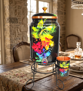 Distributeur de bureau extérieur domestique de type froid de support de pot d'eau d'impression de nuit florale de cuivre pur pour l'usage de voiture - Product Image 1