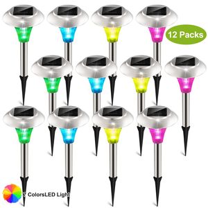 Lot de 12 lampes solaires d'extérieur étanches IP44 à changement de couleur pour allées et aménagements paysagers - Product Image 1
