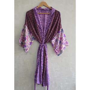 Designer Breathable Plus Size Silk Patchwork <b>Kimono</b> Robe Ankle-Length V-neck Luxury Boho Nightwear Gown for Women - Product Image 2