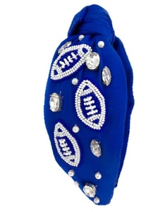 <b>Navy</b> <b>Blue</b> Heavy Duty Beaded <b>Headband</b> Gameday Handmade Sports Fan Hairband with Rhinestones & Crystal Embellishments <b>Headbands</b> - Product Image 3