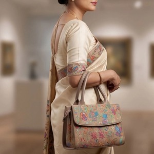 Bolso de mano con bordado Crewel de Cachemira — Taupe Multicolor Botánico - Product Image 1