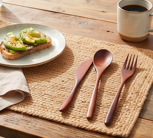 Juego de cubiertos de madera natural, cuchara, tenedor, cuchillo, acabado mate, diseño minimalista, para camping, fiestas, cocina y uso doméstico. - Product Image 1
