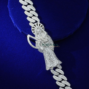 Bracelet chaîne pour homme en argent 925 plaqué rhodium avec moissanite, design épée, micro-pavé, style hip-hop - Product Image 5