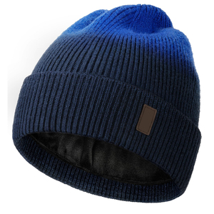 Gorro de Punto Personalizado con Forro de Satén para Hombre y Mujer, Gorro de Invierno Cálido Azul Marino, Gorro de Lana con Forro de Seda, Gorro para Protección del Cabello - Product Image 1