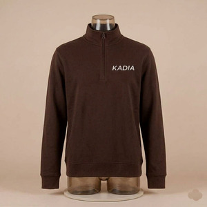 Sweat-shirt à manches longues uni marron 1/4 zip, haute qualité, vêtements de sport décontractés pour hommes, broderie personnalisée du logo, pull-over. - Product Image 2