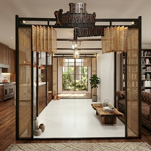 Cloison coulissante en rotin moderne avec cadre en acier inoxydable et panneau en verre pour hall d'hôtel et restaurant - Product Image 4