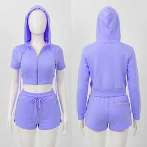 Women Lightweight Crop Hoodie <b>Shorts</b> Set Casual Two Piece Outfit Breathable Fabric Comfortable <b>Lounge</b> Wear Summer Clothing - Product Image 2