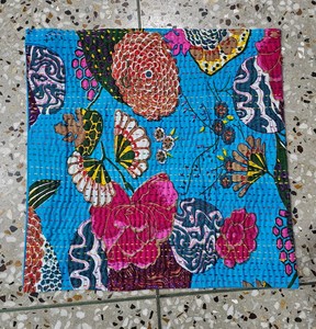 Handmade Cotton Kantha Pillow Cushion Cover Indian Hand <b>Stitched</b> Boho Ethnic Home Decor Textile Manufacturer Exporter - Product Image 4