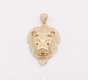 18K Solid Gold Plated Lion Head Pendant With Rhinestones <b>Micro</b> Pave Hip Hop Style For Unisex Fashion Jewelry - Product Image 2