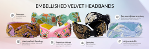 Diademas Bordadas a Mano, Diademas de Terciopelo con Cuentas Estilo Boho, Accesorios para el Cabello de Moda Vintage, Proveedor Mayorista - Product Image 6