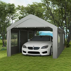 Abri de voiture en métal robuste de 19,5 pi x 10 pi avec 4 fenêtres en maille et 2 portes, idéal pour les voitures et l'utilisation en parking - Product Image 2