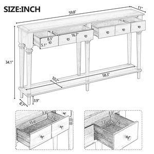 Consolle retrò con 4 cassetti e ripiano aperto, perfetta per ingressi, soggiorni e corridoi - Product Image 4