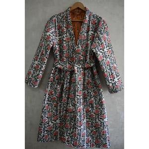 Kimono en coton matelassé fait main indien pour femme, longue robe de bain, robe bohème, col en V, fermeture à cordon, séchage rapide, respirant - Product Image 4