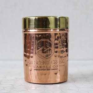 Pot à bougie en cuivre martelé à la main, poli, avec couvercle, finition naturelle, 10 oz, pot à bougie en cuivre de luxe fait main avec logo personnalisé - Product Image 3