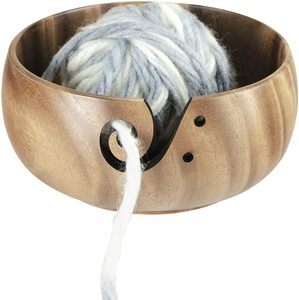 Bol de rangement pour fil en bois artisanal, portable, avec trou en spirale pour accessoires de tricot - Product Image 1