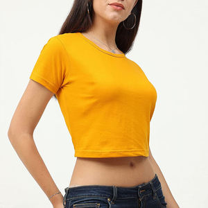 Breathable Wholesale Plain Women <b>Crop</b> <b>Top</b> T Shirt 100% Cotton Polyester Crewneck Color Short Sleeve Summer Women T Shirts - Product Image 1