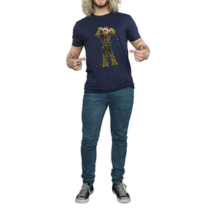 Camiseta de manga corta para hombre, color azul marino, con estampado de luces navideñas, cuello redondo, estilo casual, corte regular. - Product Image 3