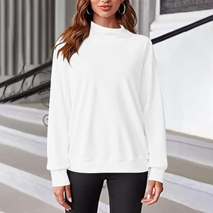 Customizable Oversized Solid Women Mock neck <b>Drop</b> Shoulder Fleece Sweatshirt Breathable Eco Friendly Quick Dry Casual - Product Image 3