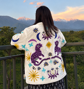Rajasthani Textile Autumn Floral Hand Embroidered Fleece <b>Jacket</b> Vintage Breathable Polyester Wadding Filling Full Sleeve Soft - Product Image 4