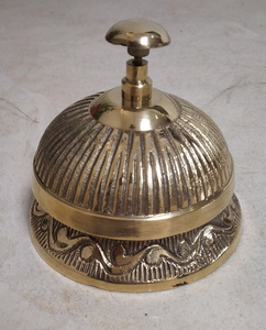 Antique Finish <b>Brass</b> Reception <b>Bell</b> Ornate Ribbed Dome Press <b>Bell</b> Decorative Tabletop Service <b>Bell</b> for Hotel Restaurant Office - Product Image 6