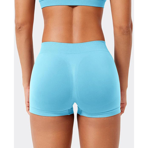 Sky Blue High Waist Seamless <b>Booty</b> Yoga Shorts Butt Lifting Elastic Waist for Women Gym Workout Spandex/Modal 220g Customizable - Product Image 4